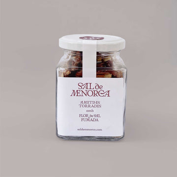 Almendra tostada con flor de sal ahumada 130 g Sal de Menorca, bote de cristal