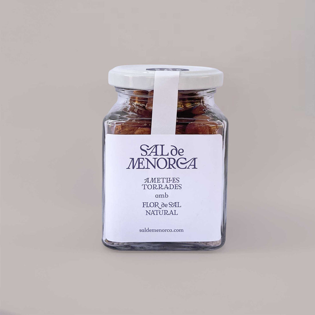 Almendra tostada con flor de sal natural 130 g Sal de Menorca, bote de cristal