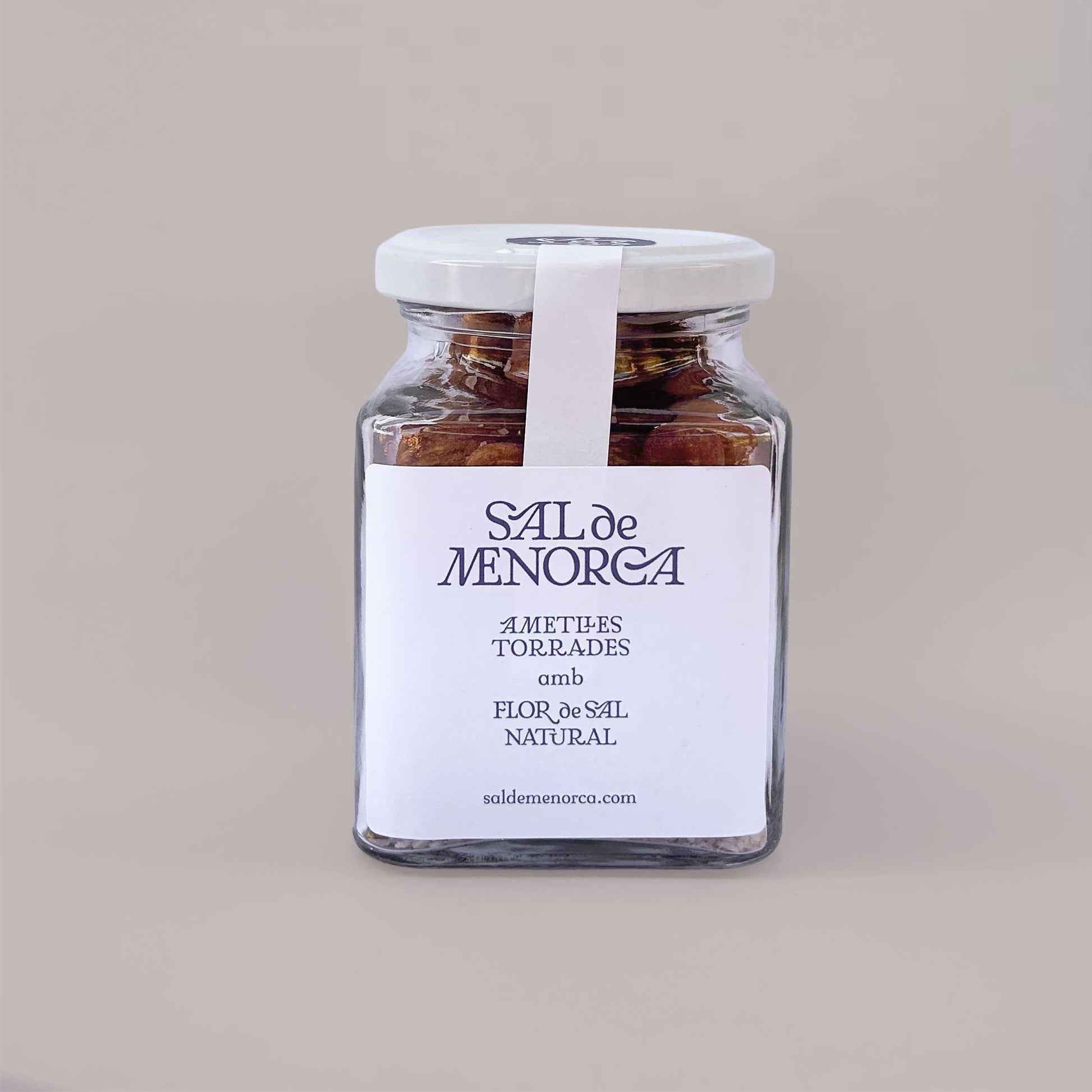 Almendra tostada con flor de sal natural 130 g Sal de Menorca, bote de cristal